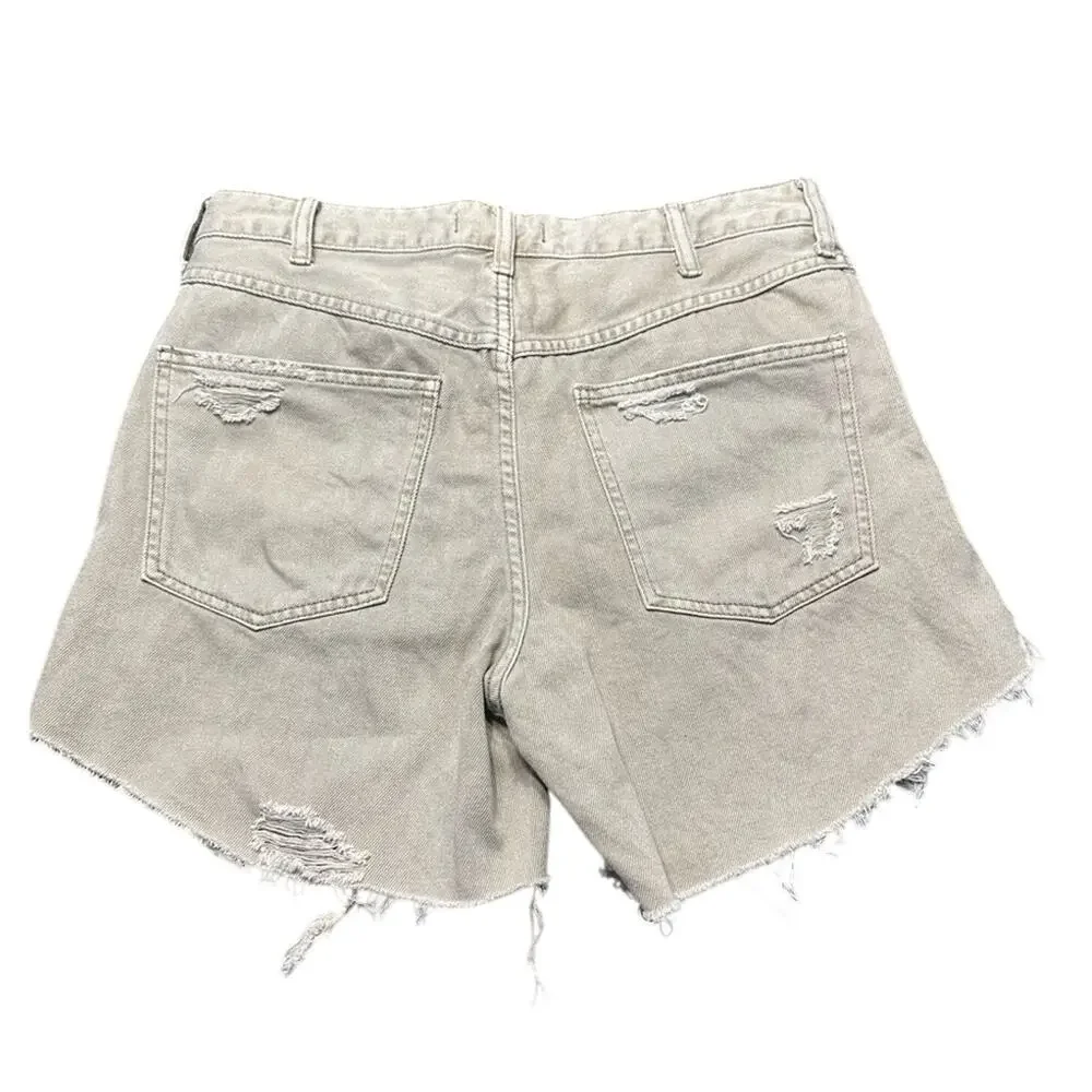 We The Free Jean Mom Shorts Women 27 Grey Excellent‎ Distressed Button Fly